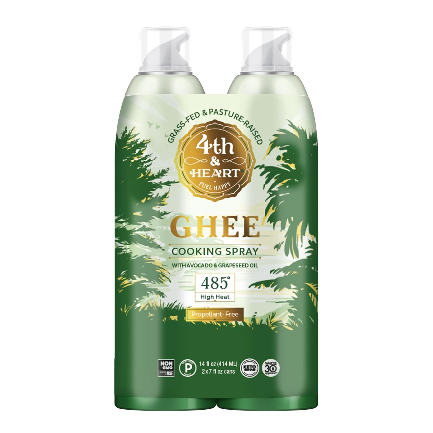 4th & Heart Original Ghee Oil Cooking Spray, 7 Ounce, 2 Pack, Non-Stick High Heat Blend of Grass-fed Ghee, Avocado, and Grapeseed Oils