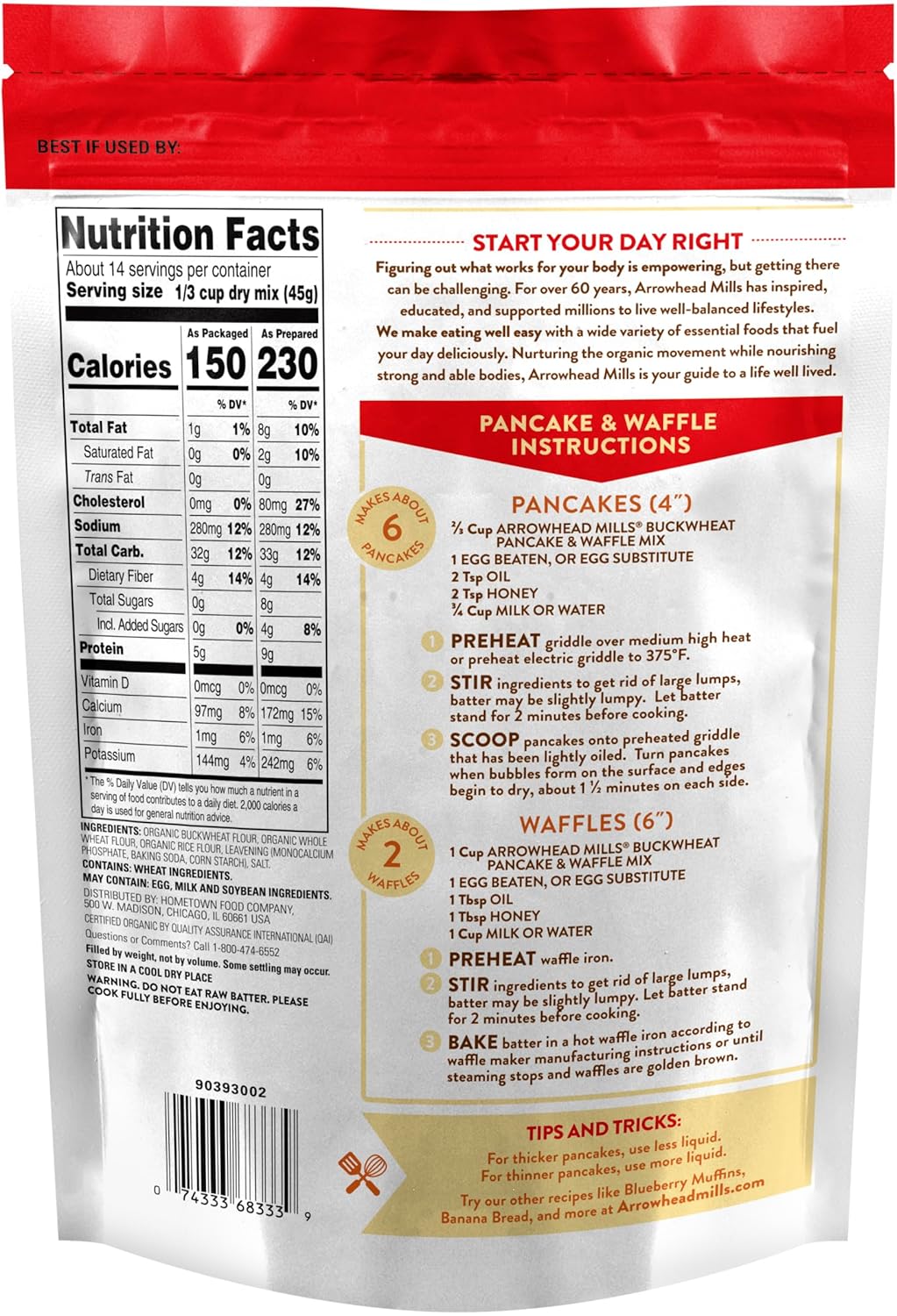 Arrowhead Mills Buckwheat Pancake & Waffle Mix, 22 oz Bag