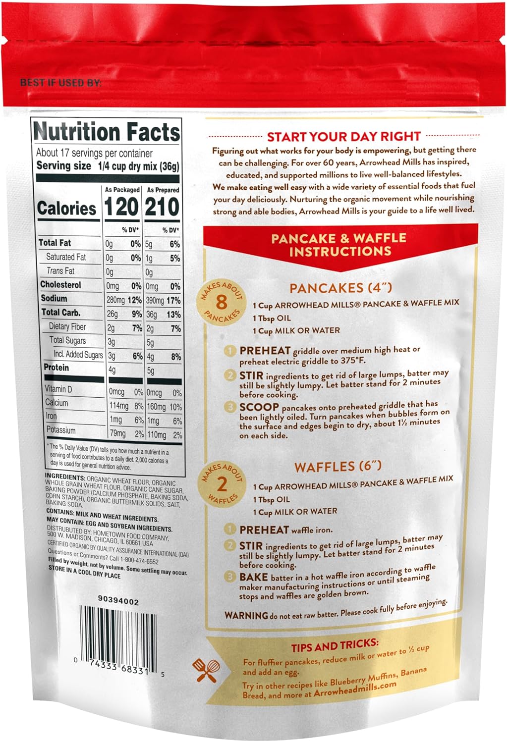 Arrowhead Mills Buttermilk Pancake & Waffle Mix, 22 oz Bag