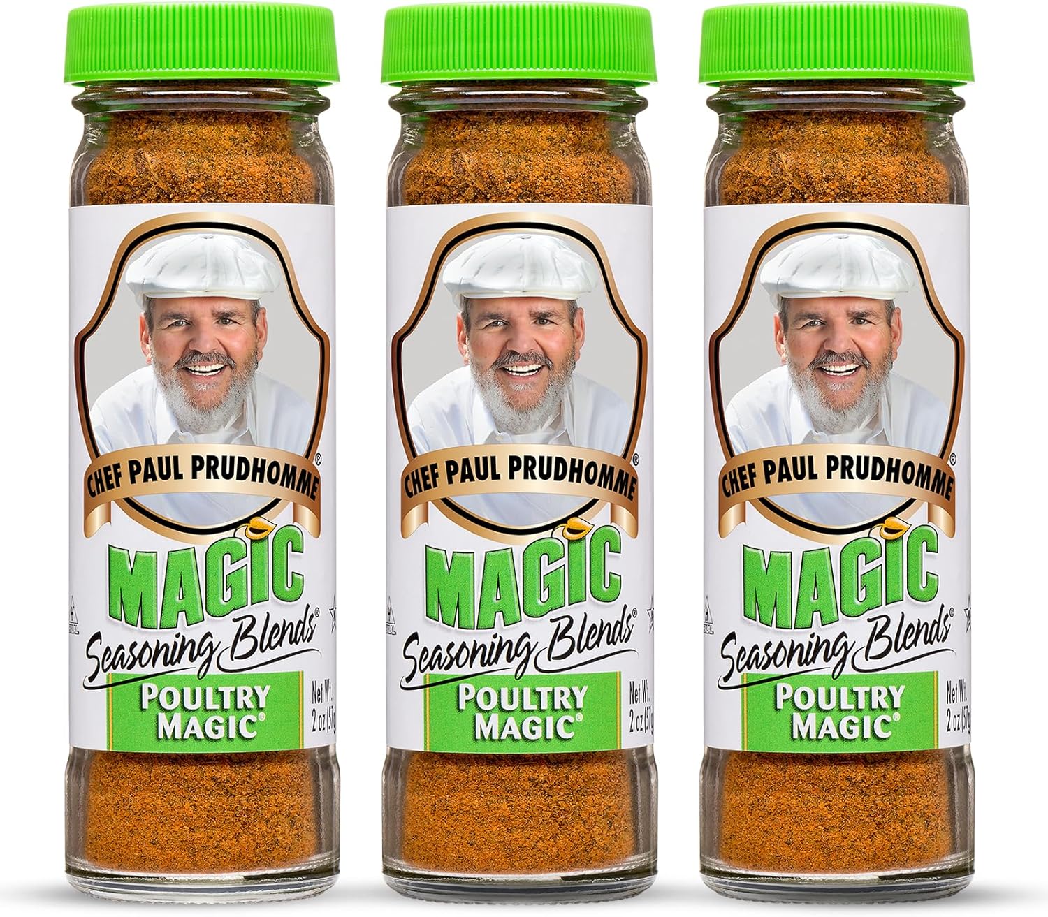 Chef Paul Magic Seasonings Blends Poultry Magic Seasoning | MSG-Free Chicken Seasoning | Gluten-Free Poultry Rub | For Roasting, Grilling & Cooking | Kosher & Halal Certified | 2 oz (Pack of 3)