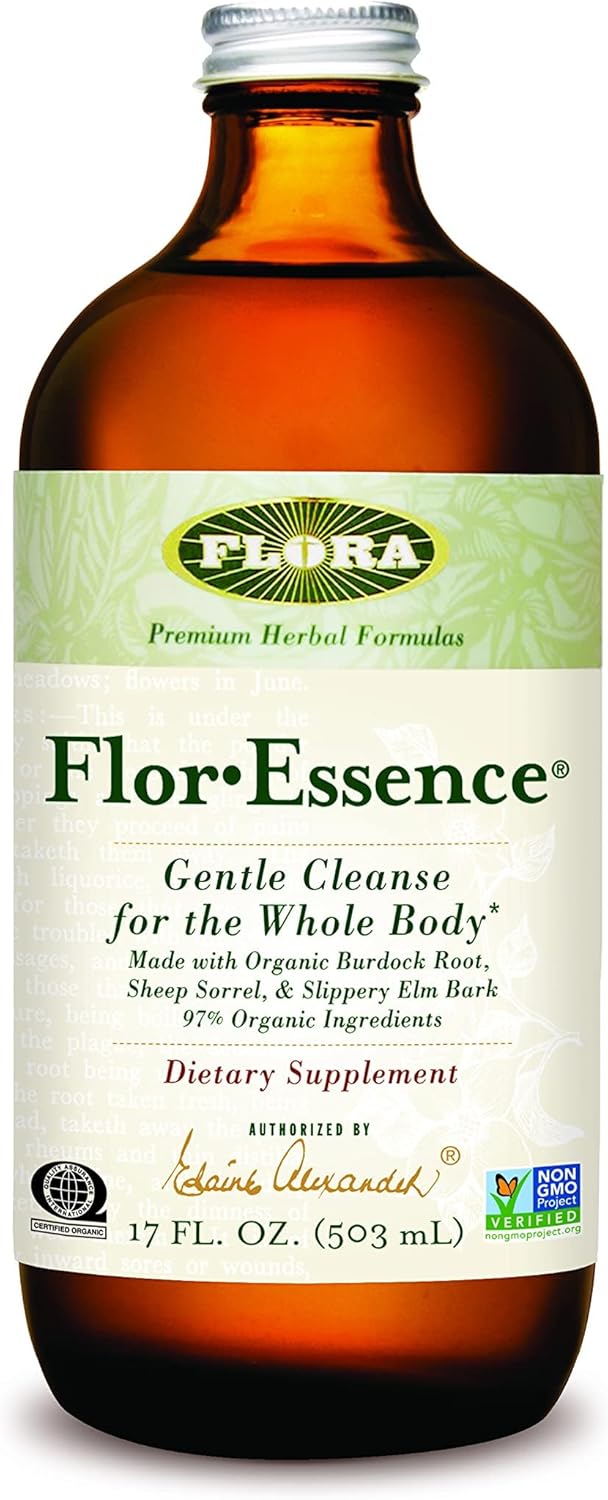 Flora Health Flor-Essence Liquid Tea Blend - Ancient 8-Herb Formula - Natural Full Body Cleanse & Detox - Organic Ingredients - Pure Vegan Formula - Burdock Root, Sorrel, Slippery Elm, Kelp - 500mL