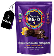 Heavenly Organics Double Dark Chocolate Honey Patties, 3 Bags Made with 100% Organic Cocoa and 100% Organic Raw White Honey; Non-GMO, Fair Trade, Kosher, Dairy & Gluten Free, No Sugar Added, Sweeten with Honey