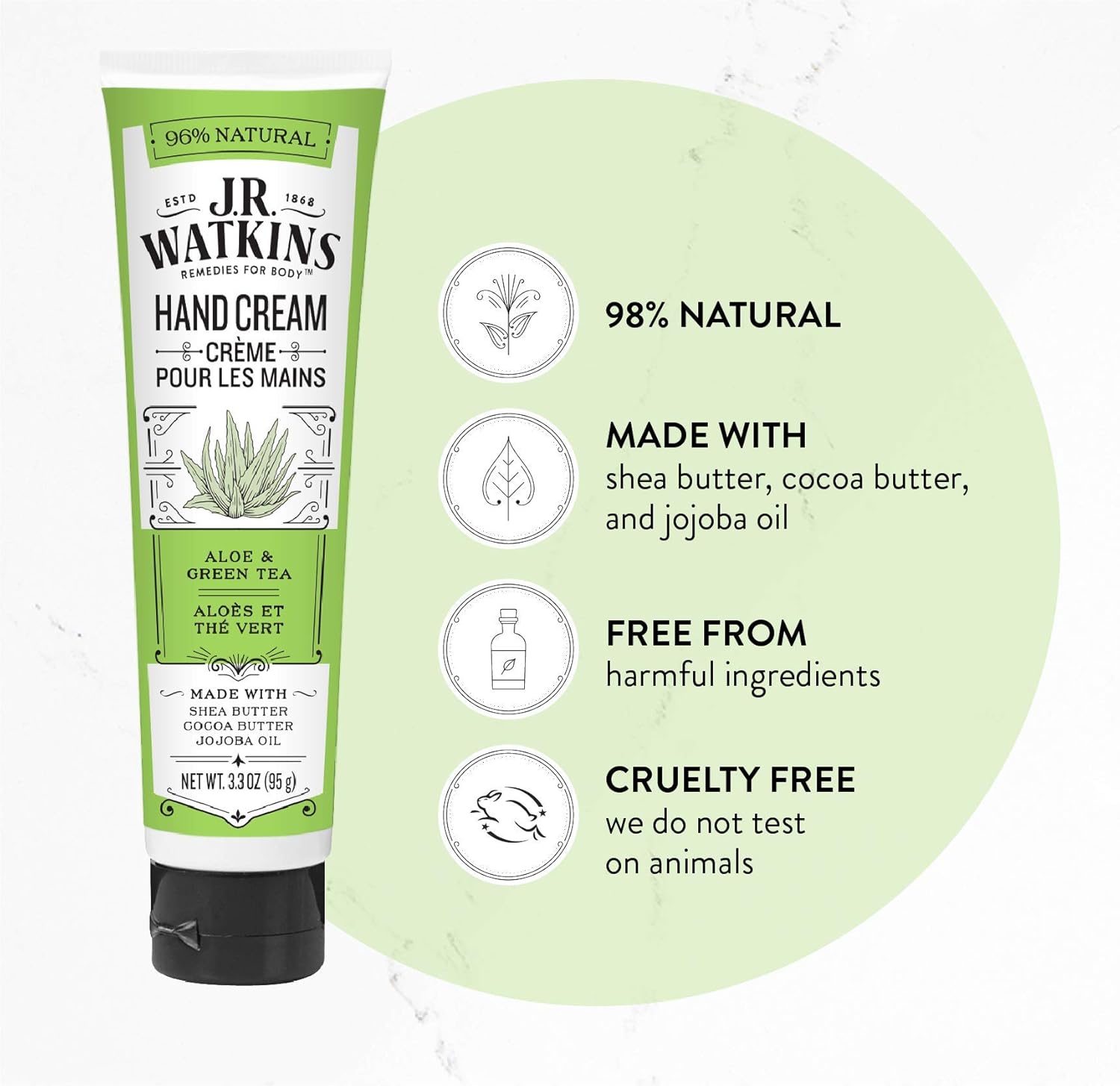 J.R. Watkins: Shea Butter Hand Cream, Aloe & Green Tea 3.3 oz (2 pack)