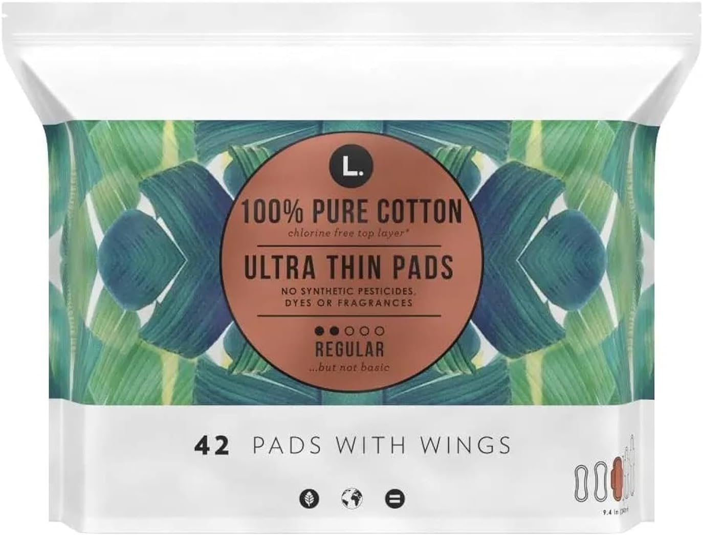 L. , Organic Cotton Ultra Thin Pads for Women, Super Absorbency, With Wings, 42 Count