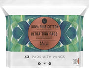 L. , Organic Cotton Ultra Thin Pads for Women, Super Absorbency, With Wings, 42 Count