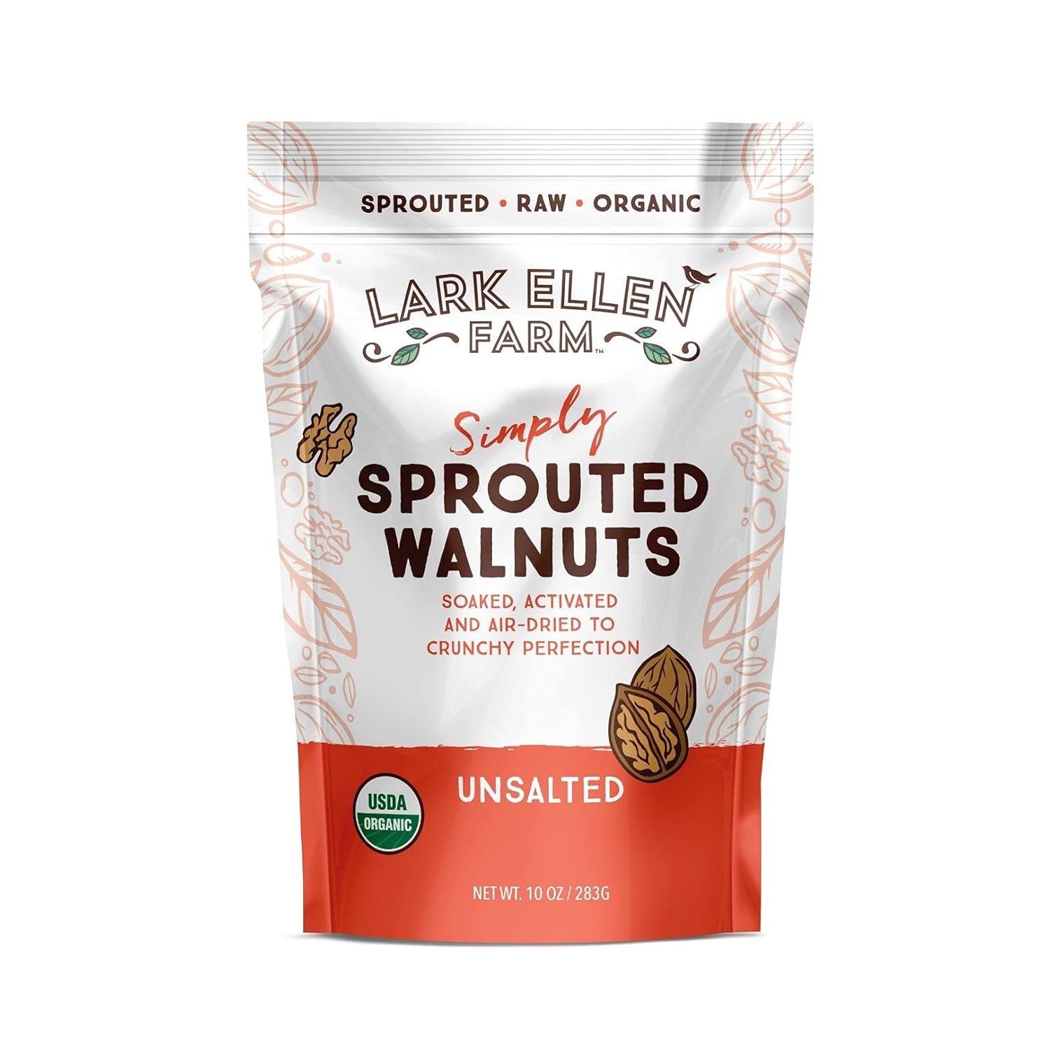 Lark Ellen Farm Sprouted Organic Certifed Walnuts Unsalted - Non GMO, Keto Snacks, Paleo, Gluten Free, Vegan, Organic, Plant Based, High Protein, Low Glycemic Index, Peanut Free Facility (10 oz (1 Pack))