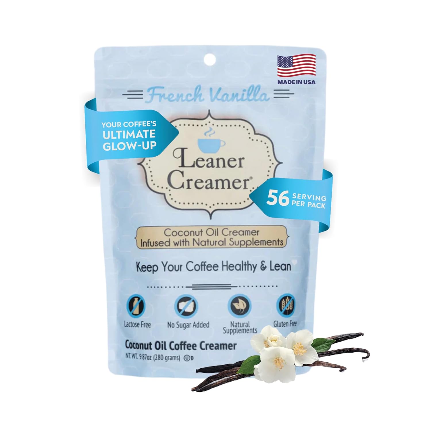 Leaner Creamer Coconut Oil Coffee Creamer French Vanilla 9 87 oz 280 g