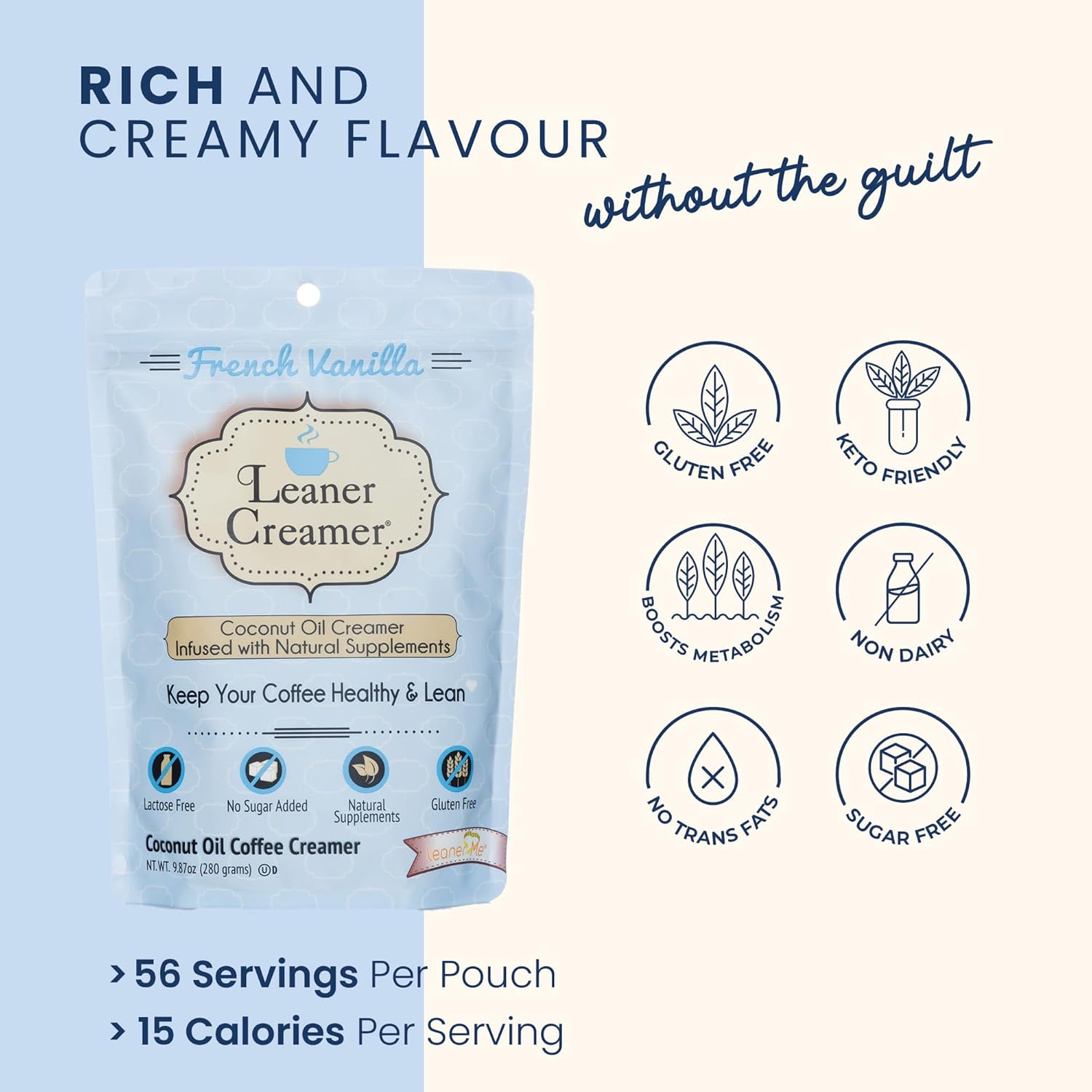 Leaner Creamer Coconut Oil Coffee Creamer French Vanilla 9 87 oz 280 g