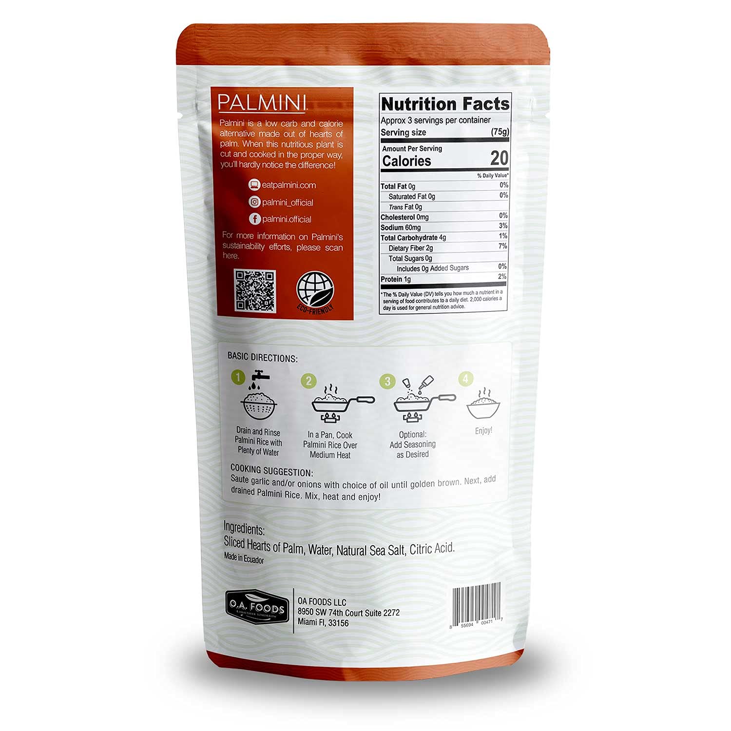 Palmini Rice | Low-Carb, Low-Calorie Hearts of Palm Rice | Keto, Gluten Free, Vegan, Non-GMO, Healthy | As seen on Shark Tank | (12 Ounces Pouches - Pack of 6)