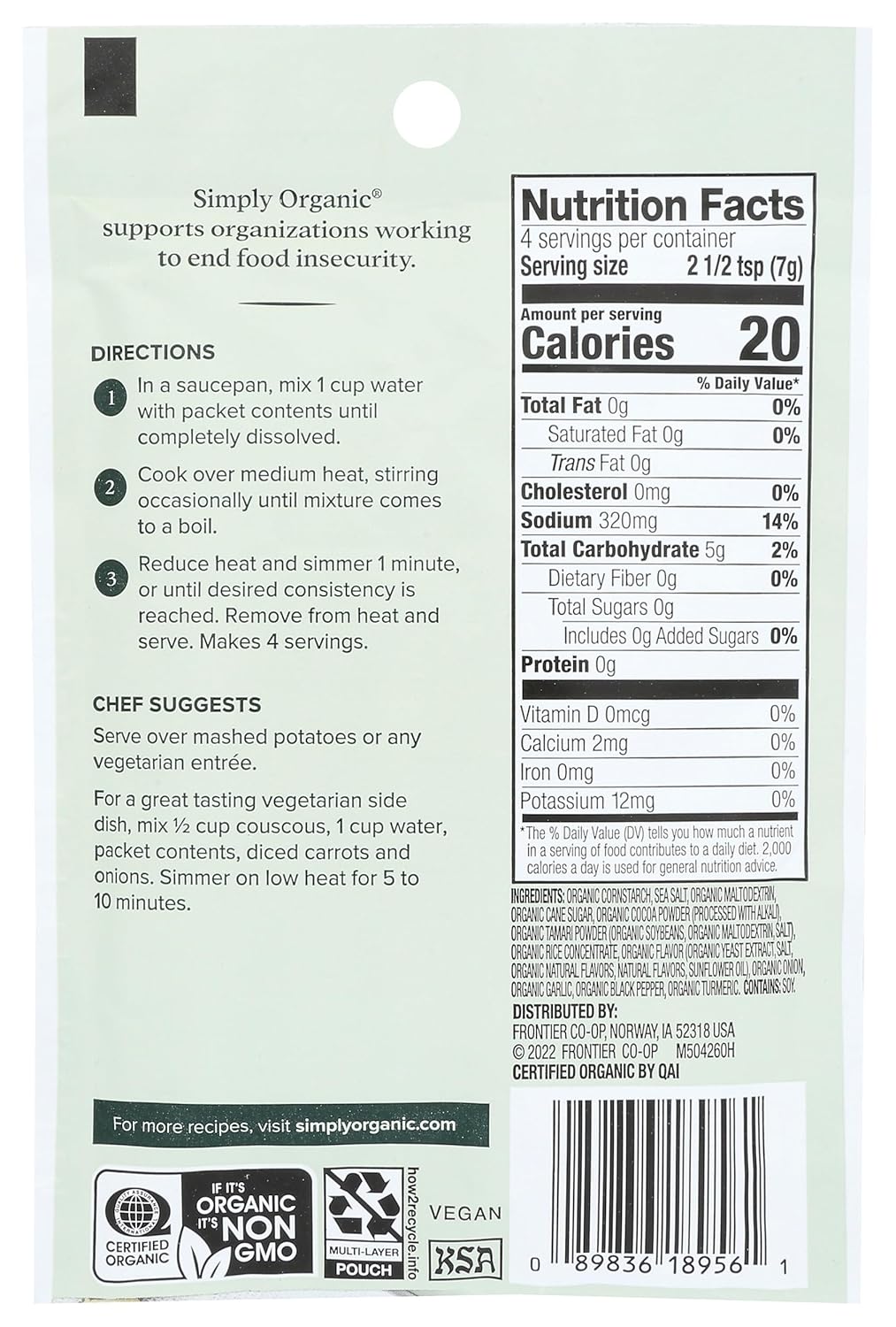 Simply Organic Brown Gravy Mix, Vegetarian, 1 Ounce
