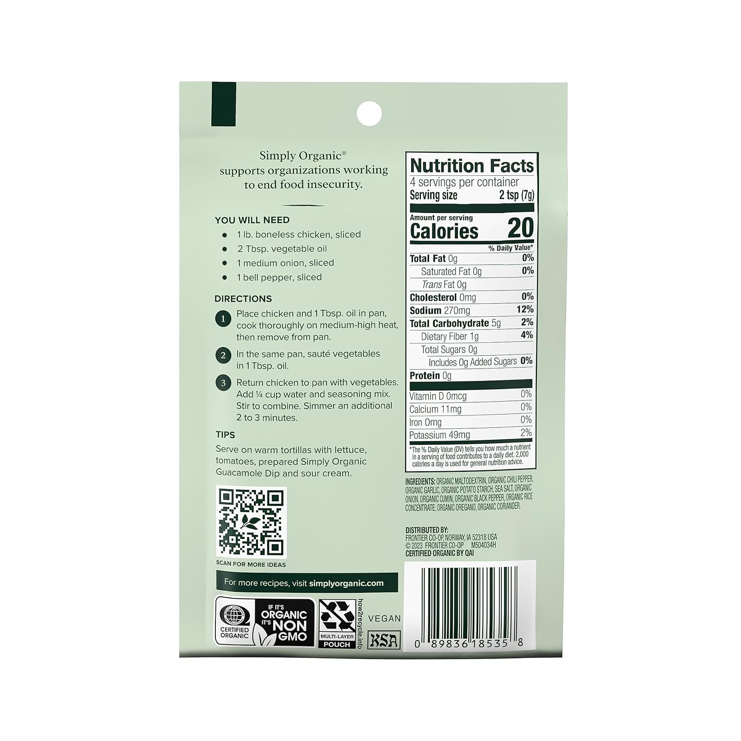 Simply Organic, Fajita Seasoning, 1 Oz