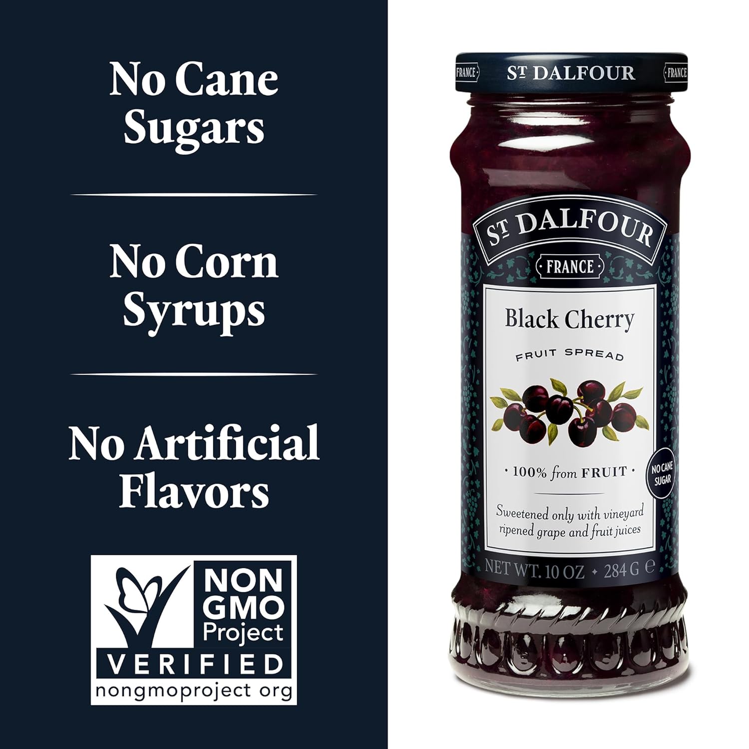 St. Dalfour Black Cherry Fruit Spread - 10oz - 100% from Fruit, No Artificial Ingredients, Non-GMO, No Cane Sugars, All Natural, Made in France