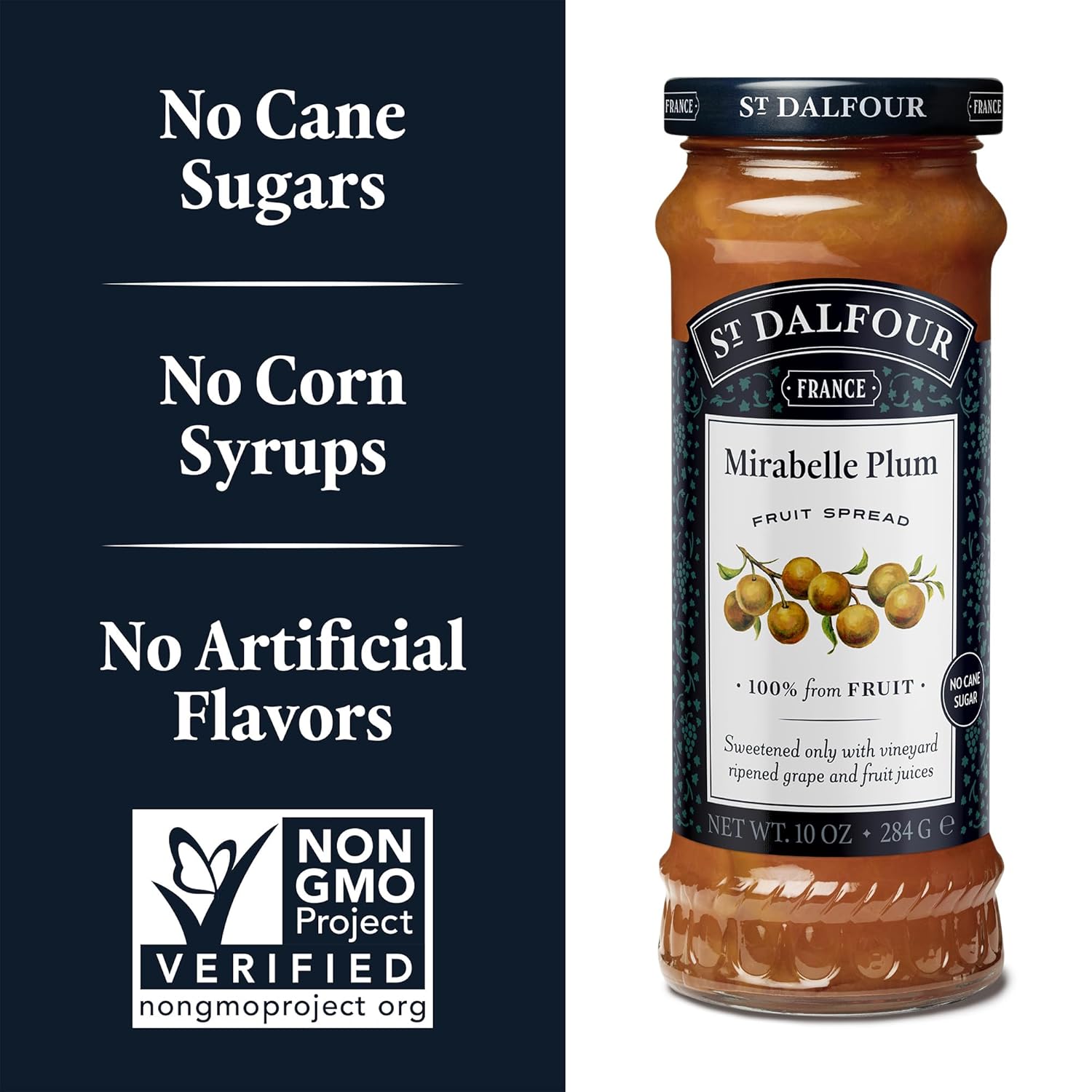 St. Dalfour Mirabelle Plum Fruit Spread - 10oz - 100% from Fruit, No Artificial Ingredients, Non-GMO, No Cane Sugars, All Natural, Made in France