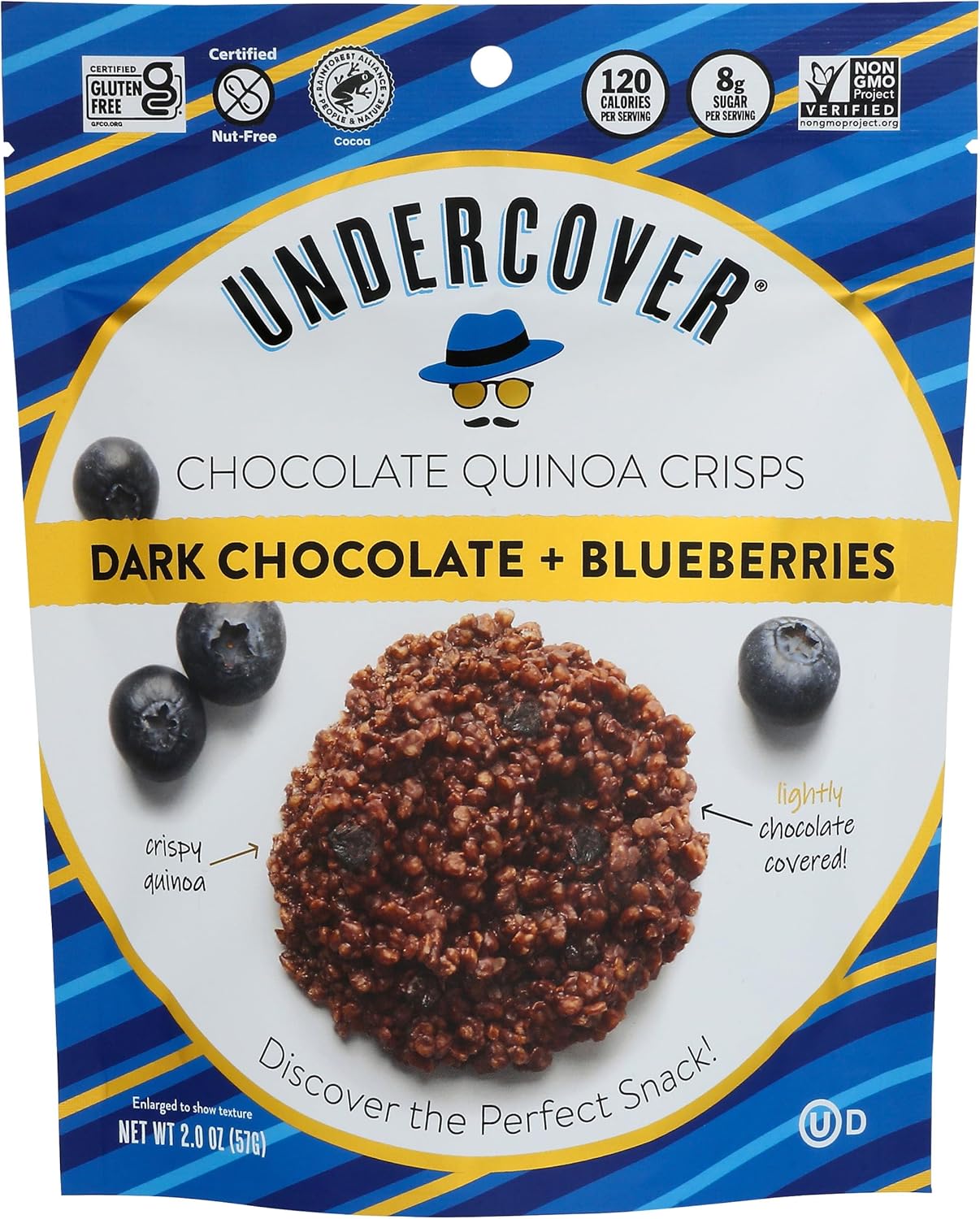 Undercover Chocolate CO Dark Chocolate + Blueberries Crispy Quinoa Snack, 2 OZ