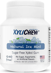 Xylichew 100% Xylitol Chewing Gum - Non GMO, Non Aspartame, Gluten Free, and Sugar Free Gum - Natural Oral Care, Relieves Bad Breath and Dry Mouth - Ice Mint, 60 Count
