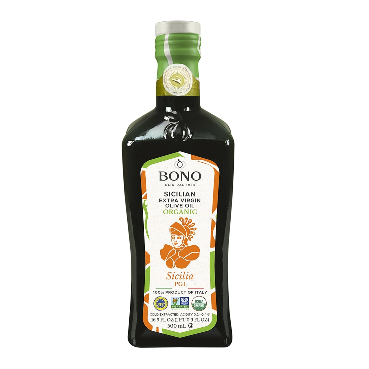 Bono Sicilian Extra Virgin Olive Oil | Organic | Sicilia PGI | 100% Italian Extra Virgin Olive Oil, 16.9 oz