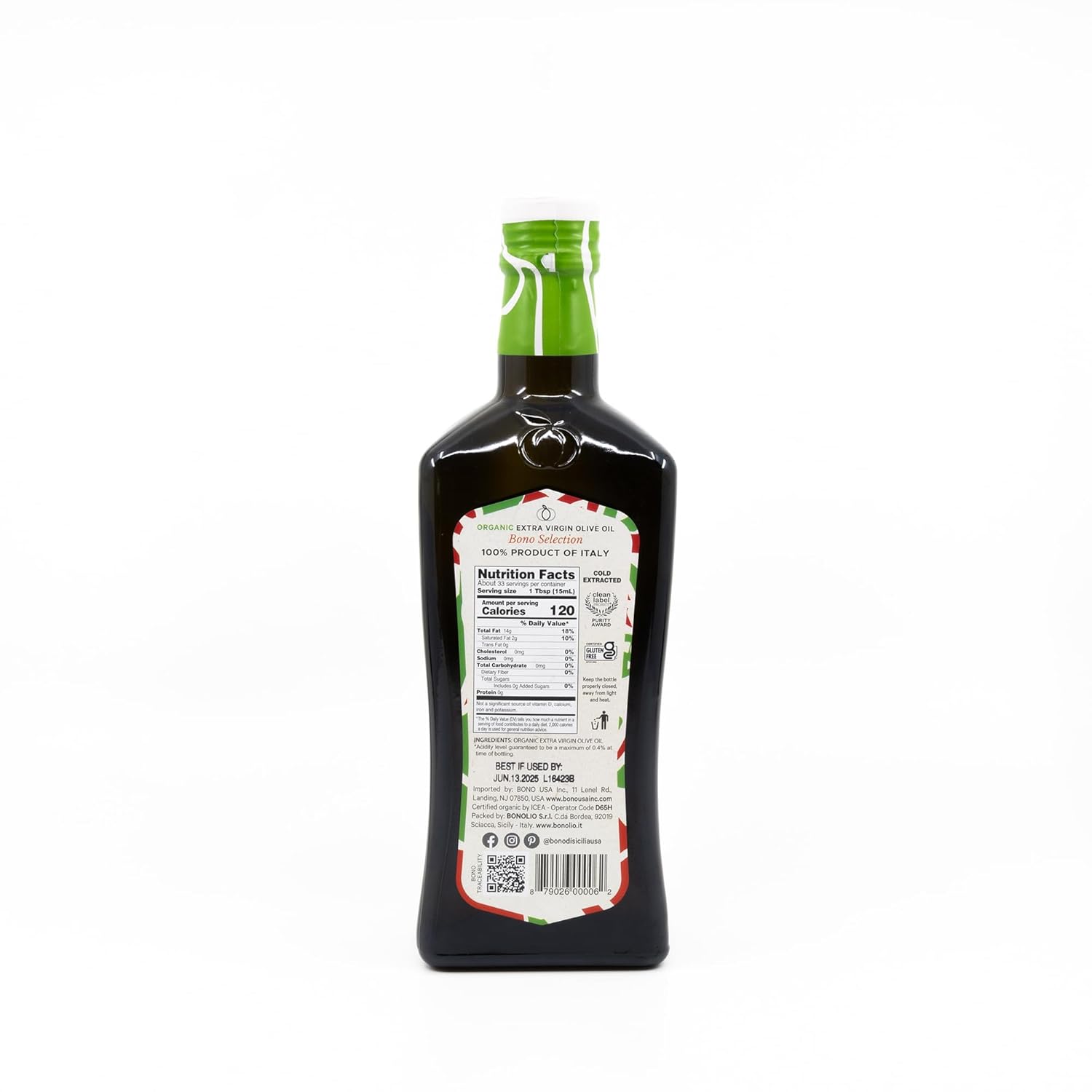 Bono 100% Italian Organic Extra Virgin Olive Oil, 16.9 fl oz