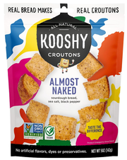 Kooshy Croutons - Almost Naked (Sourdough Bread, Sea Salt, Black Pepper), All Natural, Non-GMO, Vegan Croutons for Salad, Soup and More, Croutons | Almost Naked Flavor | 5oz (1 Pack)
