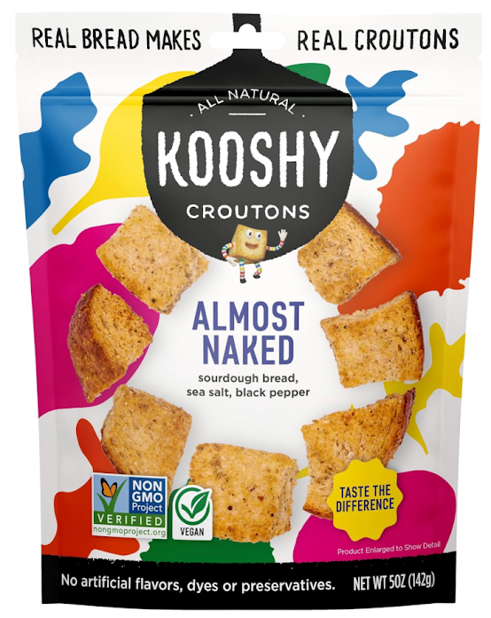 Kooshy Croutons - Almost Naked (Sourdough Bread, Sea Salt, Black Pepper), All Natural, Non-GMO, Vegan Croutons for Salad, Soup and More, Croutons | Almost Naked Flavor | 5oz (1 Pack)